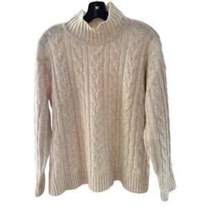 . Jill Cream Wool Blend Cable Knit Mock Neck Sweater Oatmeal Oversized XS Petite